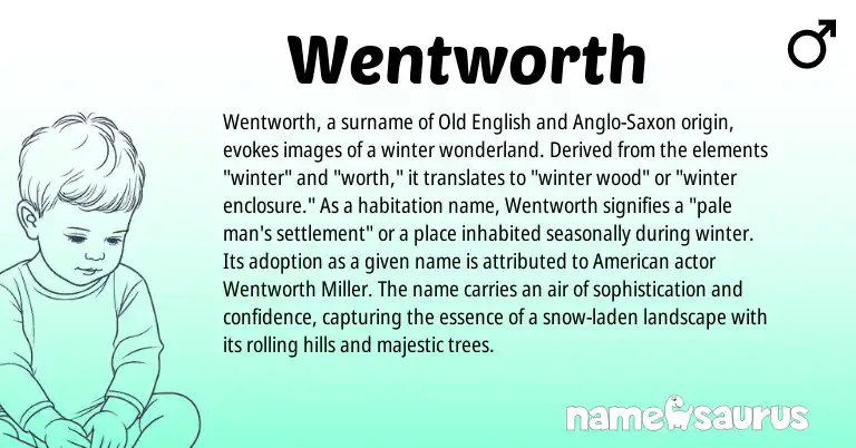 Infographic about Wentworth name meaning, Wentworth is a name from Old English, American, Anglo-Saxon origin(s).