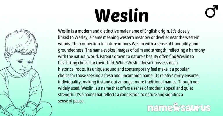 Infographic about Weslin name meaning, Weslin is a name from English, Western origin(s).