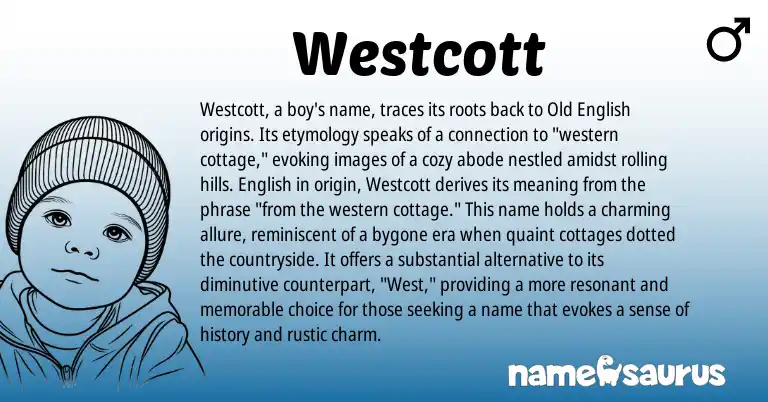 Infographic about Westcott name meaning, Westcott is a name from Old English, English origin(s).