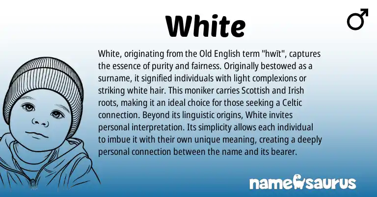 Infographic about White name meaning, White is a name from Irish, Old English, Scottish, Celtic origin(s).
