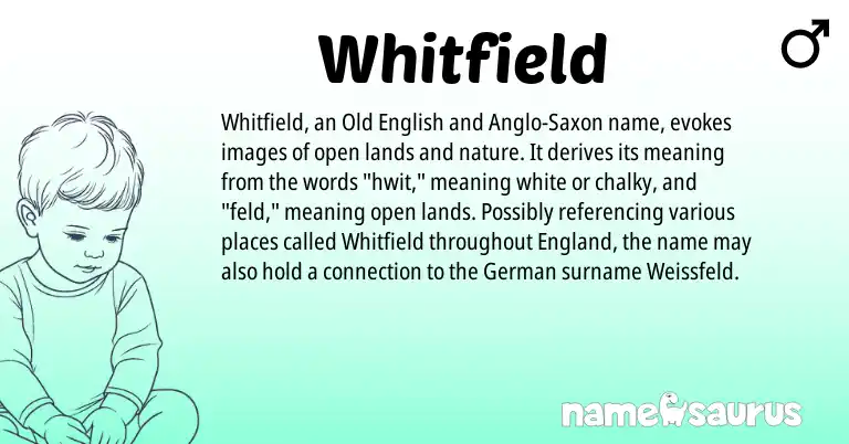 Infographic about Whitfield name meaning, Whitfield is a name from Old English, England, German, Anglo-Saxon origin(s).