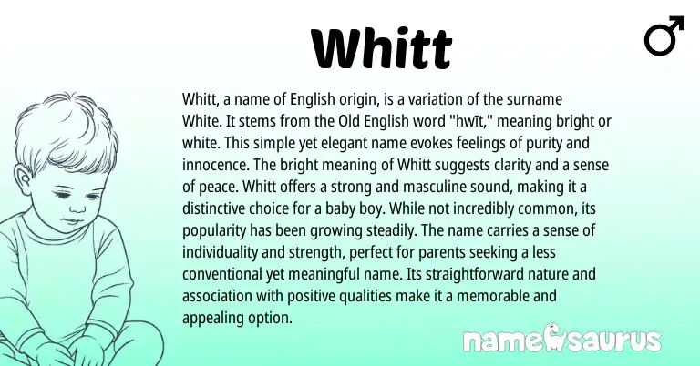 Infographic about Whitt name meaning, Whitt is a name from English origin(s).