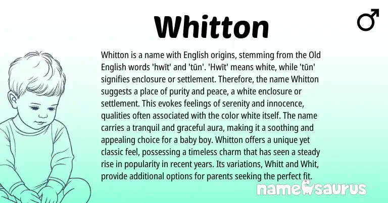 Infographic about Whitton name meaning, Whitton is a name from English origin(s).