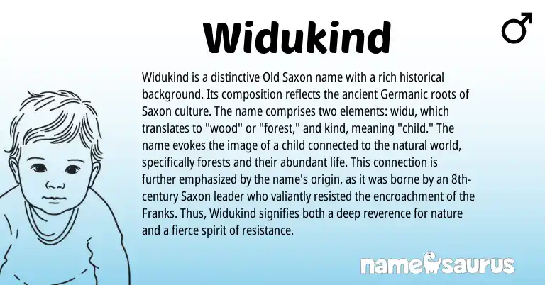 Infographic about Widukind name meaning, Widukind is a name from Saxon, Germanic, Old Saxon origin(s).