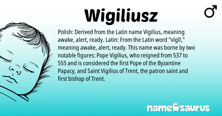 Infographic about Wigiliusz name meaning, Wigiliusz is a name from Polish, Latin origin(s).