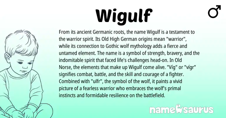 Infographic about Wigulf name meaning, Wigulf is a name from Old High German, Old Norse, Germanic, Gothic origin(s).