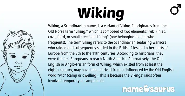 Infographic about Wiking name meaning, Wiking is a name from Old Norse, British, Scandinavian, Frisian, Old English origin(s).
