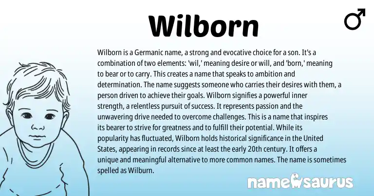 Infographic about Wilborn name meaning, Wilborn is a name from Germanic, English origin(s).