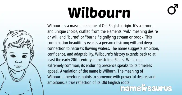 Infographic about Wilbourn name meaning, Wilbourn is a name from English origin(s).