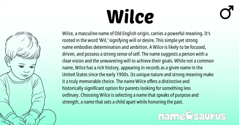 Infographic about Wilce name meaning, Wilce is a name from English origin(s).