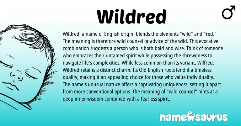 Infographic about Wildred name meaning, Wildred is a name from English origin(s).