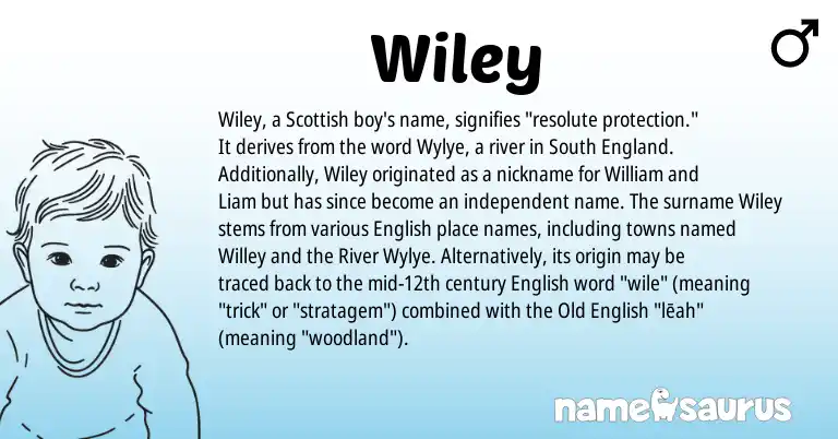 Infographic about Wiley name meaning, Wiley is a name from Old English, English, Scottish, England origin(s).