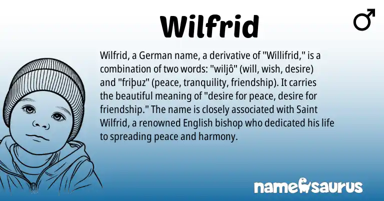 Infographic about Wilfrid name meaning, Wilfrid is a name from German, English origin(s).