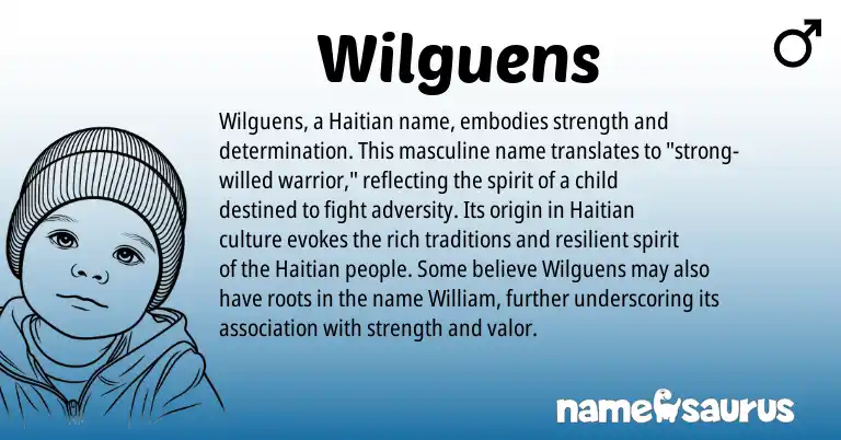 Infographic about Wilguens name meaning, Wilguens is a name from Haitian origin(s).