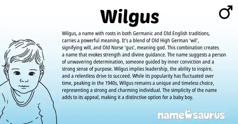 Infographic about Wilgus name meaning, Wilgus is a name from Germanic, Norse origin(s).