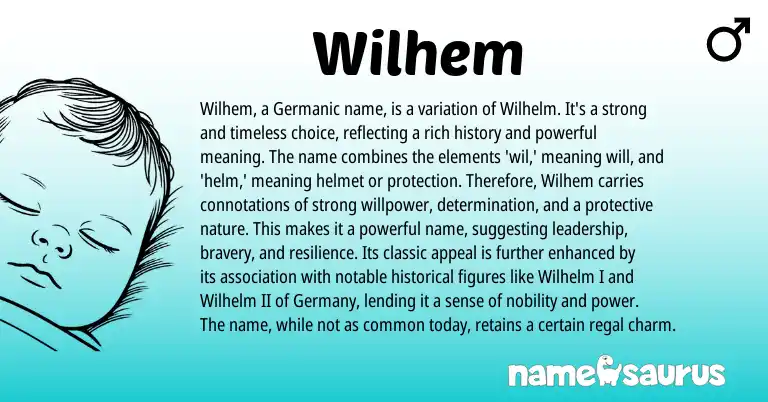 Infographic about Wilhem name meaning, Wilhem is a name from Germanic origin(s).