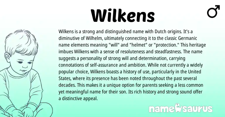 Infographic about Wilkens name meaning, Wilkens is a name from Germanic, Dutch origin(s).