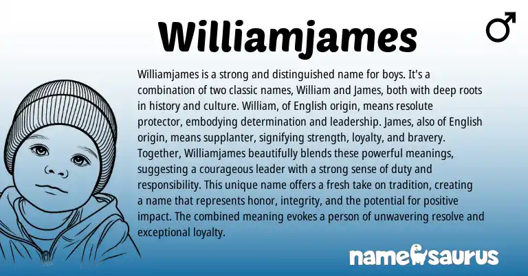 Infographic about Williamjames name meaning, Williamjames is a name from English origin(s).