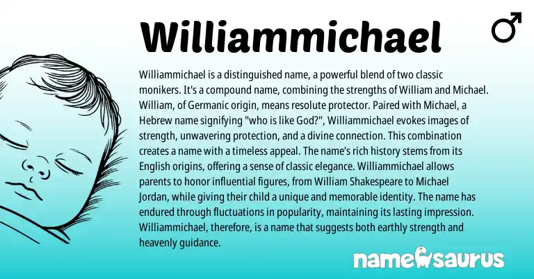Infographic about Williammichael name meaning, Williammichael is a name from Germanic, Hebrew origin(s).