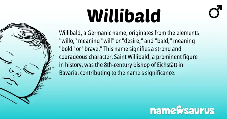 Infographic about Willibald name meaning, Willibald is a name from Germanic origin(s).
