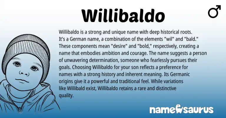 Infographic about Willibaldo name meaning, Willibaldo is a name from Germanic origin(s).