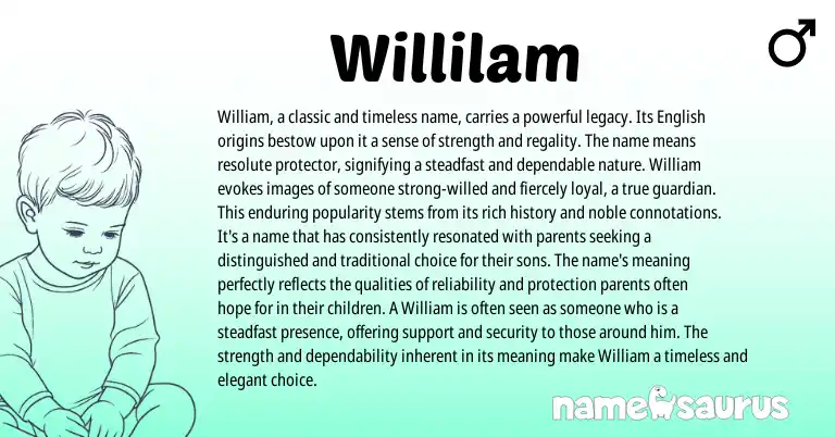 Infographic about Willilam name meaning, Willilam is a name from English origin(s).