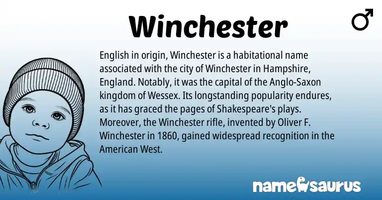 Infographic about Winchester name meaning, Winchester is a name from English, Anglo-Saxon, American, England origin(s).