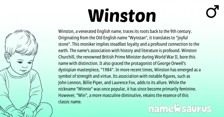 Infographic about Winston name meaning, Winston is a name from Old English, English, British origin(s).