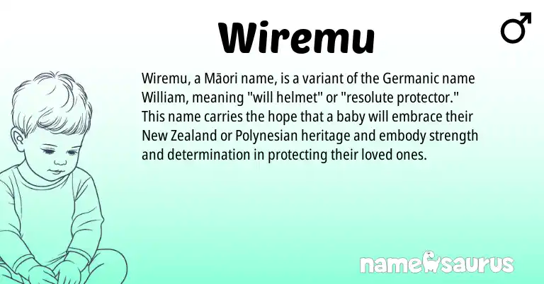Infographic about Wiremu name meaning, Wiremu is a name from New Zealand, Germanic, Polynesian origin(s).