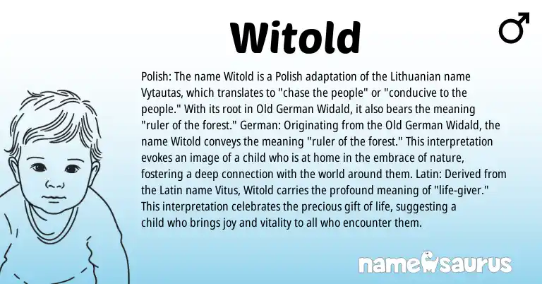 Infographic about Witold name meaning, Witold is a name from Polish, Lithuanian, Latin, Old German, German origin(s).