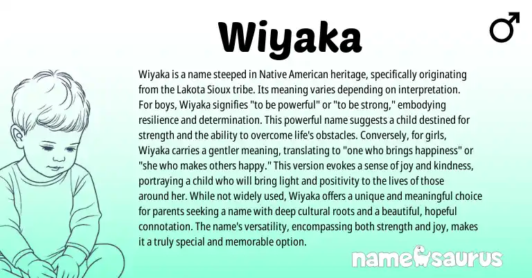 Infographic about Wiyaka name meaning, Wiyaka is a name from Sioux, Lakota origin(s).