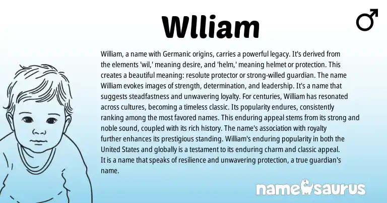 Infographic about Wlliam name meaning, Wlliam is a name from Germanic, English origin(s).