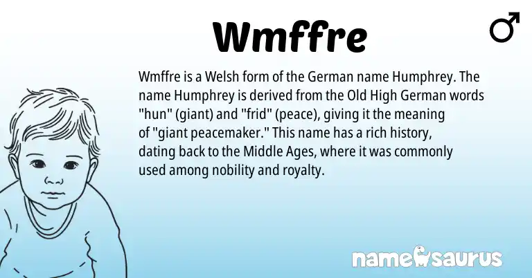 Infographic about Wmffre name meaning, Wmffre is a name from Old High German, German, Welsh origin(s).