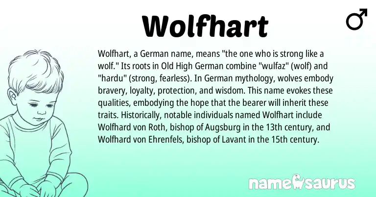 Infographic about Wolfhart name meaning, Wolfhart is a name from Old High German, German origin(s).