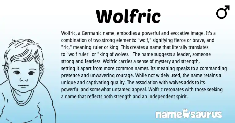 Infographic about Wolfric name meaning, Wolfric is a name from English, Germanic origin(s).