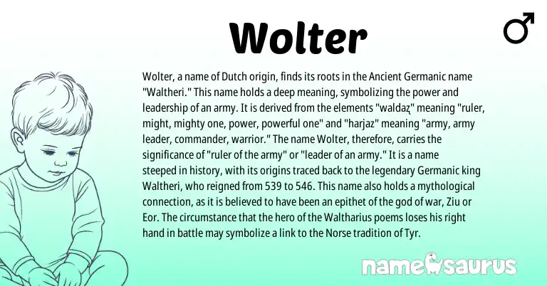Infographic about Wolter name meaning, Wolter is a name from Dutch, Germanic, Ancient Germanic, Norse origin(s).
