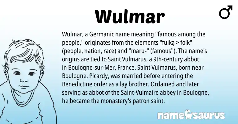 Infographic about Wulmar name meaning, Wulmar is a name from Germanic origin(s).