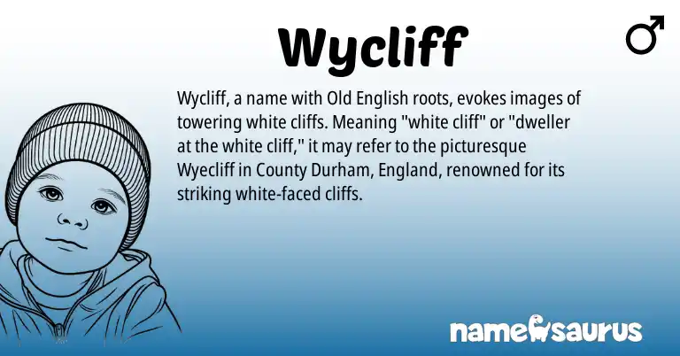 Infographic about Wycliff name meaning, Wycliff is a name from Old English, England origin(s).