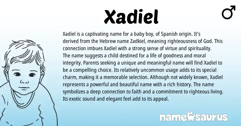 Infographic about Xadiel name meaning, Xadiel is a name from Hebrew, Spanish origin(s).