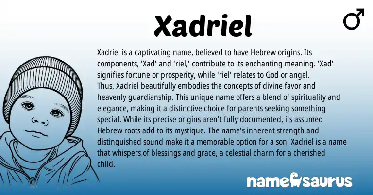 Infographic about Xadriel name meaning, Xadriel is a name from Hebrew origin(s).