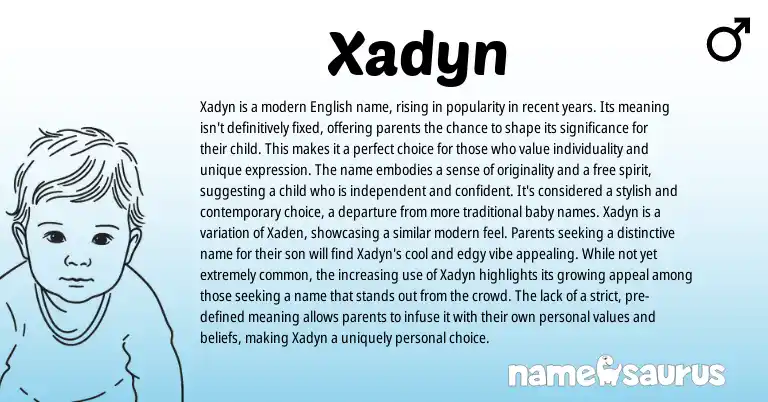 Infographic about Xadyn name meaning, Xadyn is a name from English origin(s).