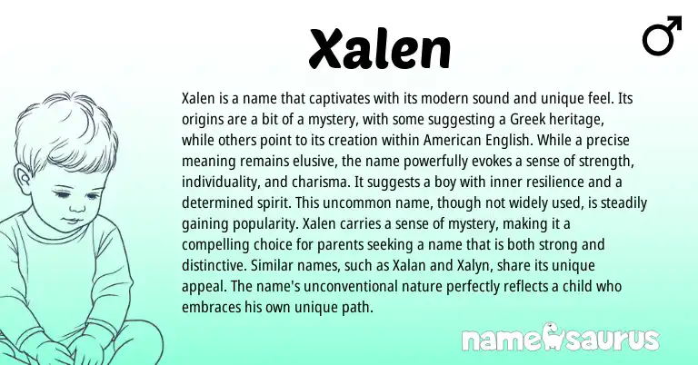 Infographic about Xalen name meaning, Xalen is a name from Greek origin(s).