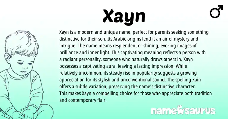 Infographic about Xayn name meaning, Xayn is a name from Arabic origin(s).