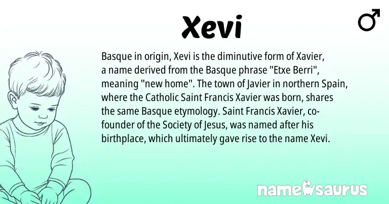 Infographic about Xevi name meaning, Xevi is a name from Spain, Basque origin(s).