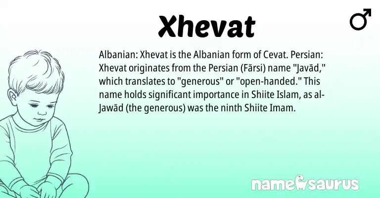 Infographic about Xhevat name meaning, Xhevat is a name from Persian, Albanian origin(s).