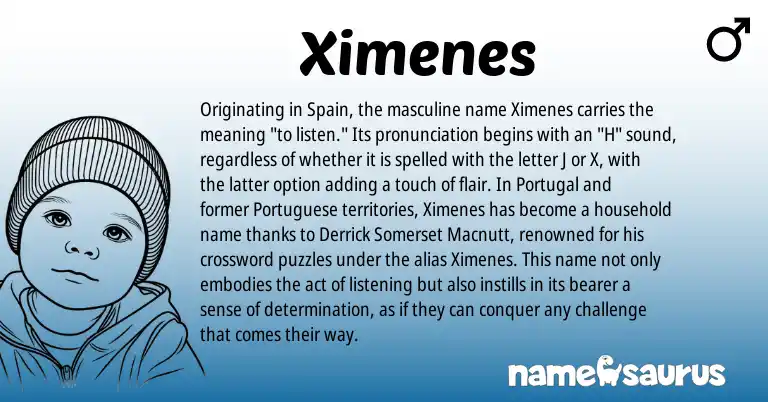 Infographic about Ximenes name meaning, Ximenes is a name from Spain, Portugal, Portuguese origin(s).