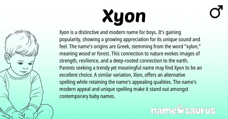 Infographic about Xyon name meaning, Xyon is a name from Greek origin(s).