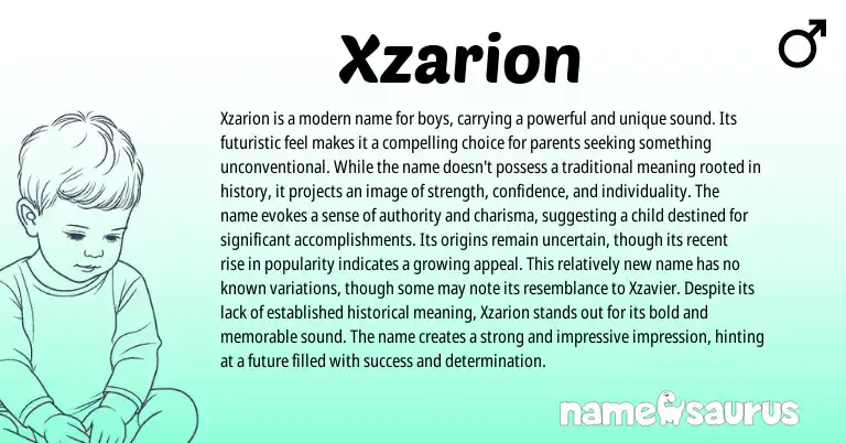 Infographic about Xzarion name meaning, Xzarion is a name from Other origin(s).