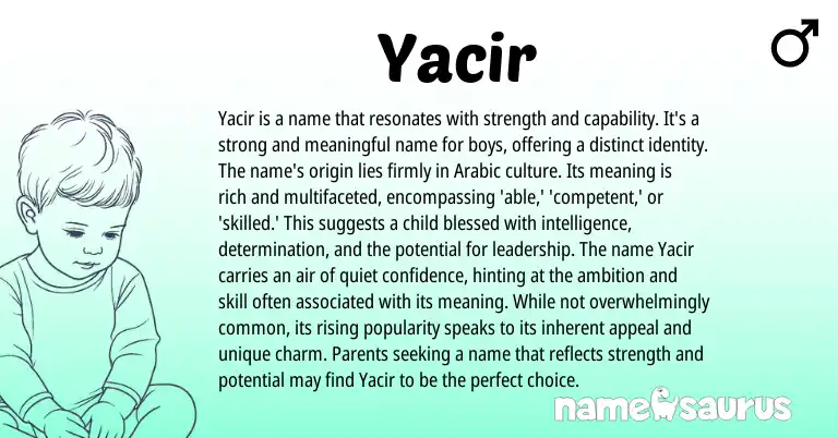 Infographic about Yacir name meaning, Yacir is a name from Arabic origin(s).