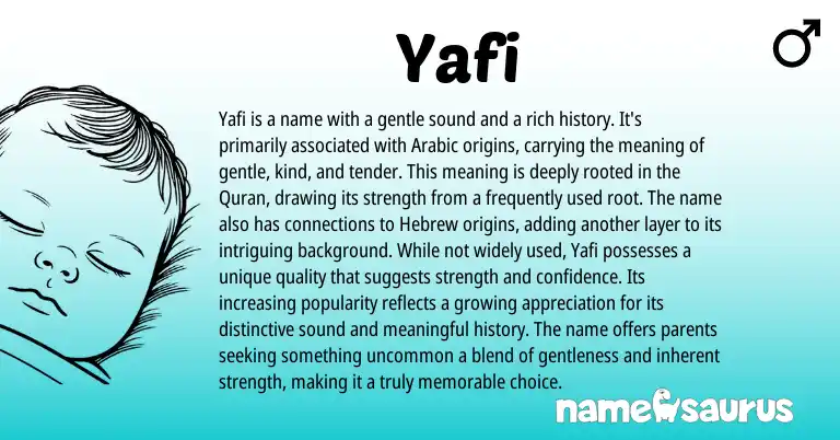 Infographic about Yafi name meaning, Yafi is a name from Arabic origin(s).